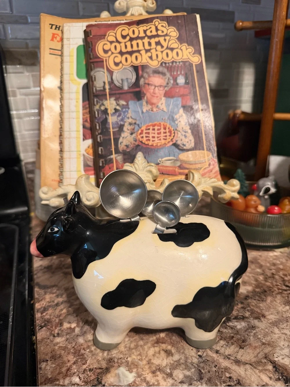 Vintage Cow Ceramic Measuring Spoon Holder
